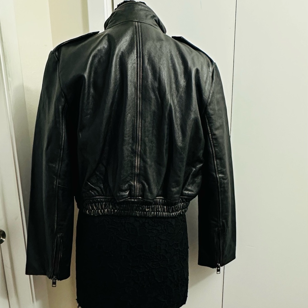 ZARA Black Leather Distressed Biker Jacket - Picture 4 of 16